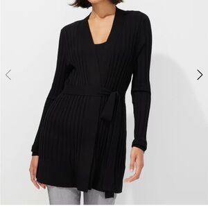 WHBM Women's Black Ribbed belted cardigan Sweater